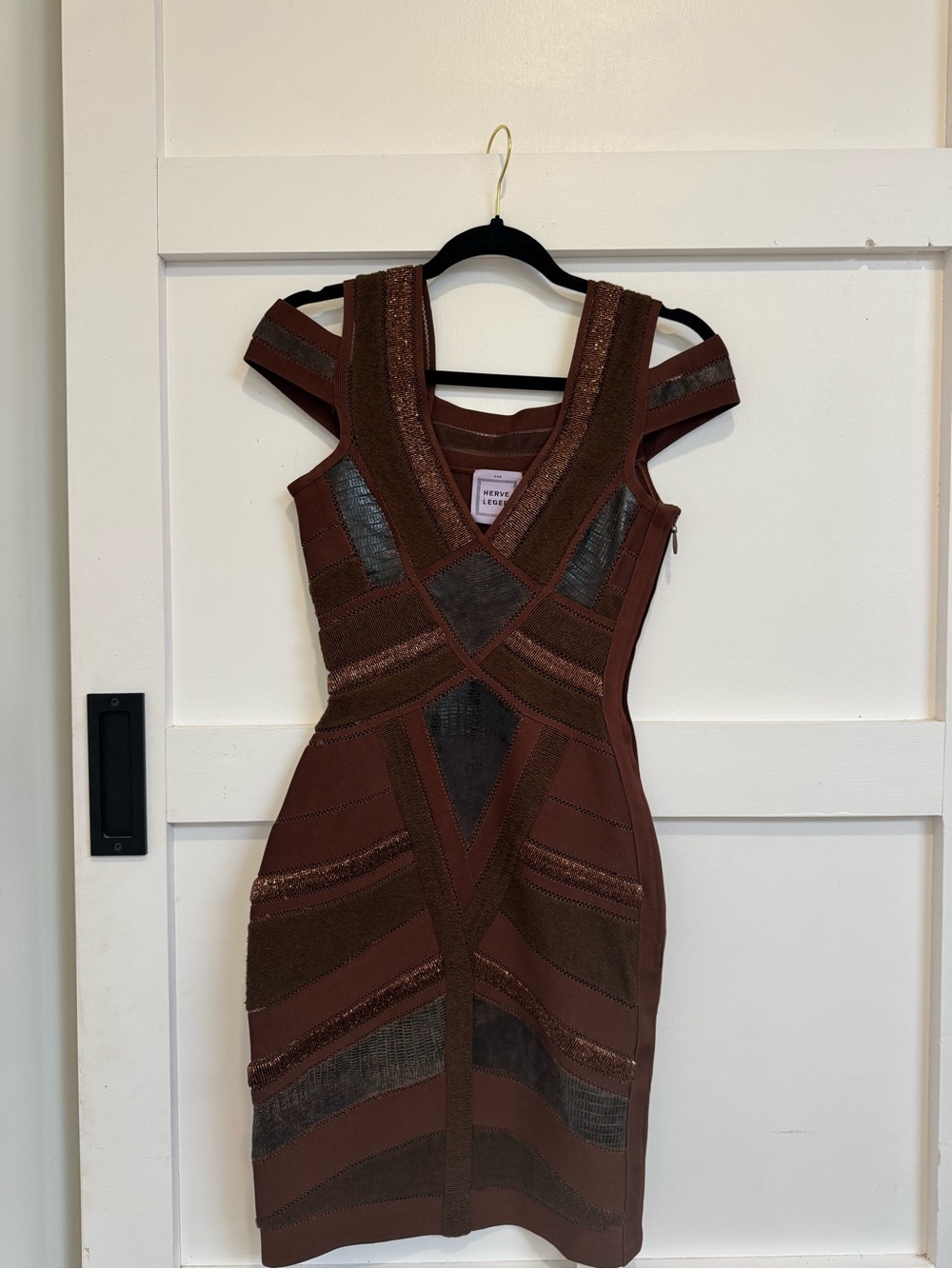 Hervé Léger Fall 2009 Runway Leather Bandage Dress Cocoa XXS 👗 HL - Picture 13 of 17
